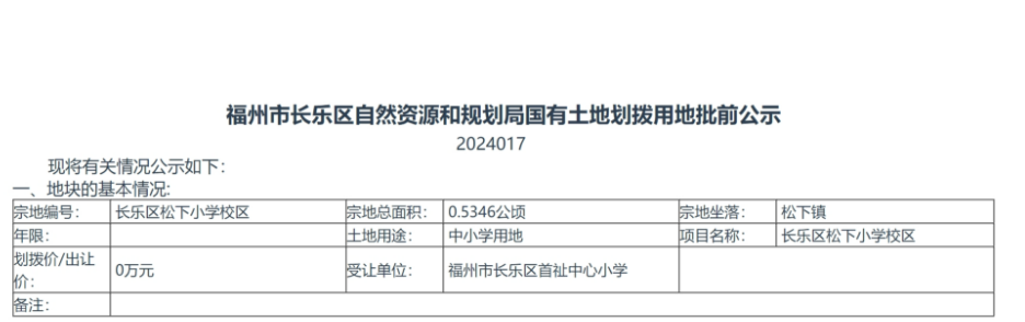 长乐划拨约8亩土地！用于这所小学改建