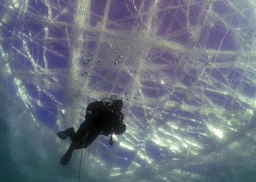 摄影师冒严寒潜水拍冰下世界如奇幻水晶宫（图）